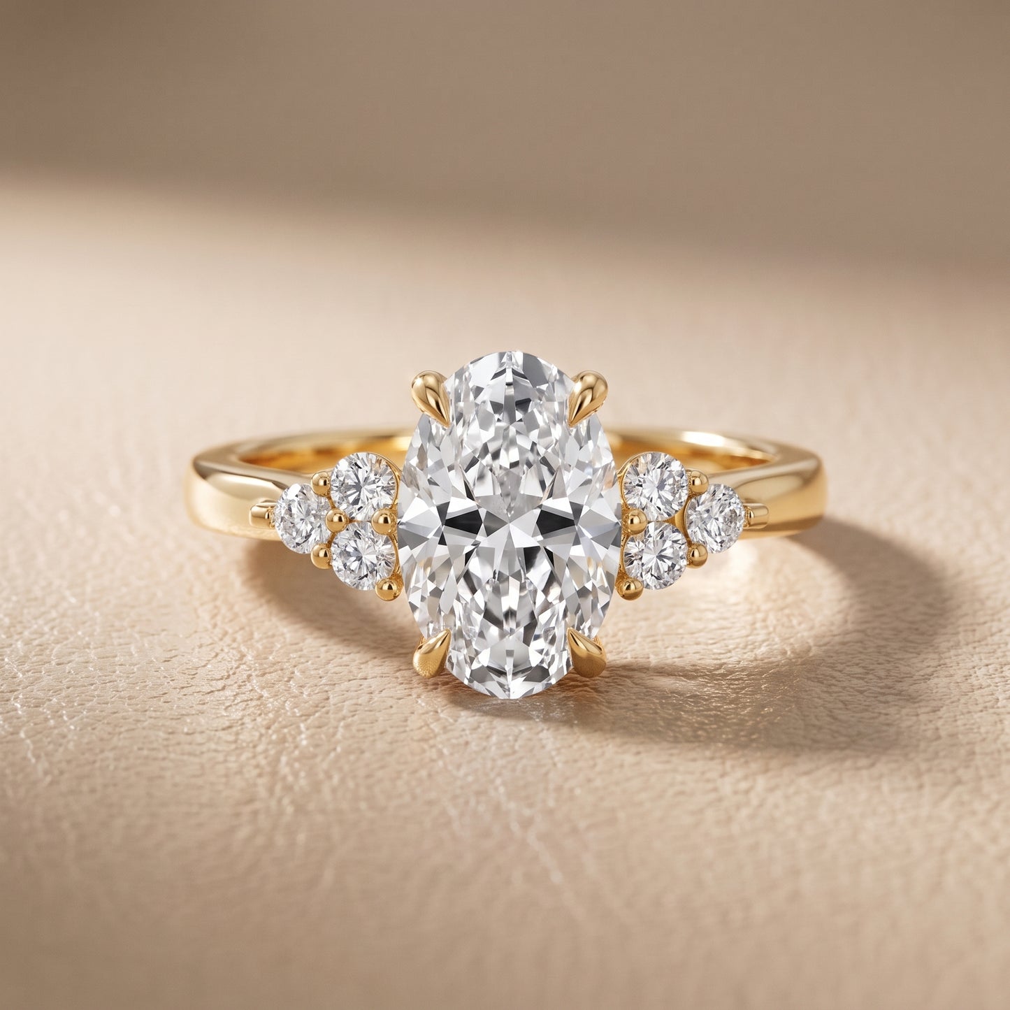 Anya Sidestone Cluster Oval Diamond Ring in Yellow Gold - front.jpg