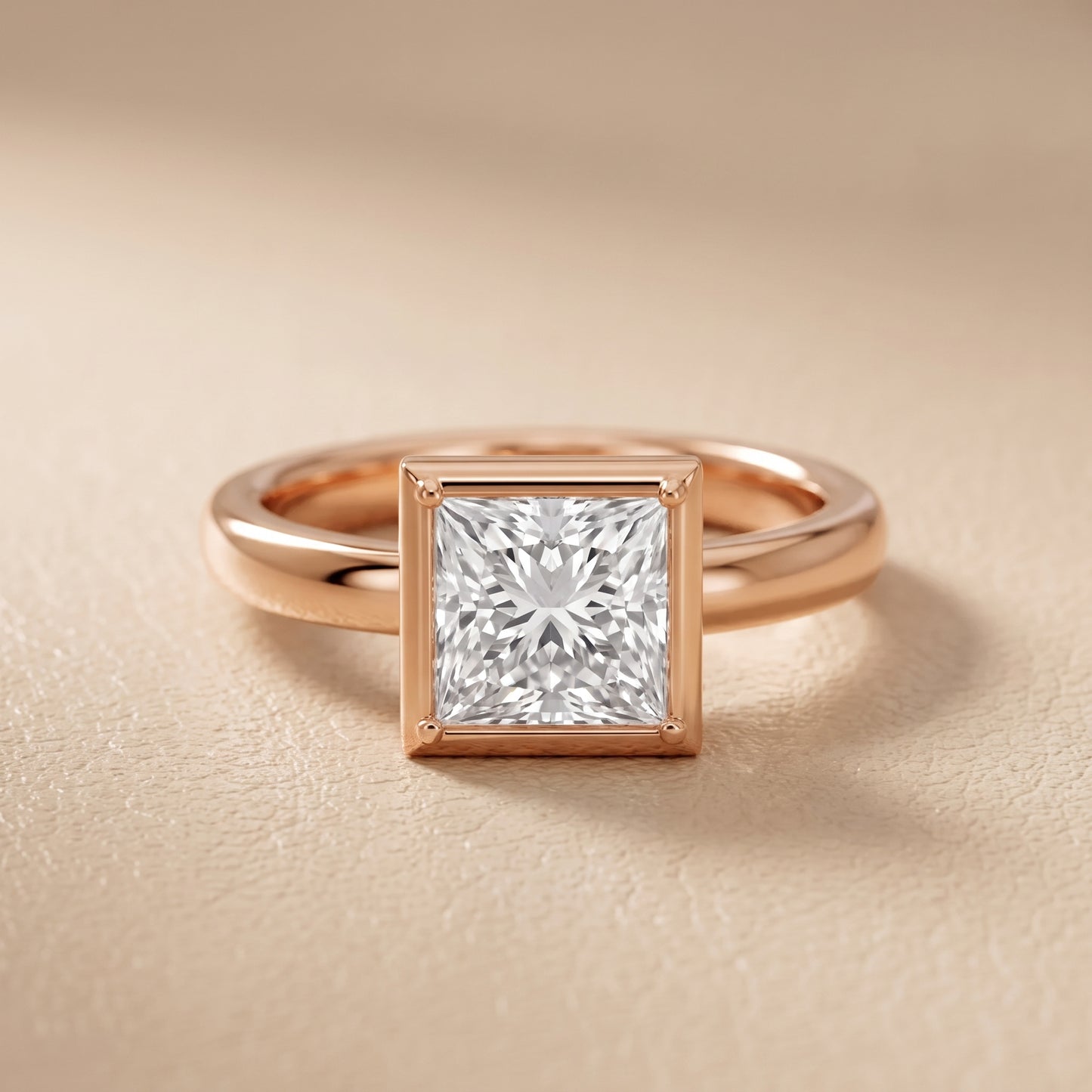 Alina Bezel Solitaire Princess Diamond Ring in Rose Gold - front.jpg