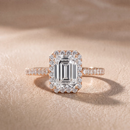 Willa Halo Micropavé Emerald Diamond Engagement Ring in Rose Gold - front.jpg