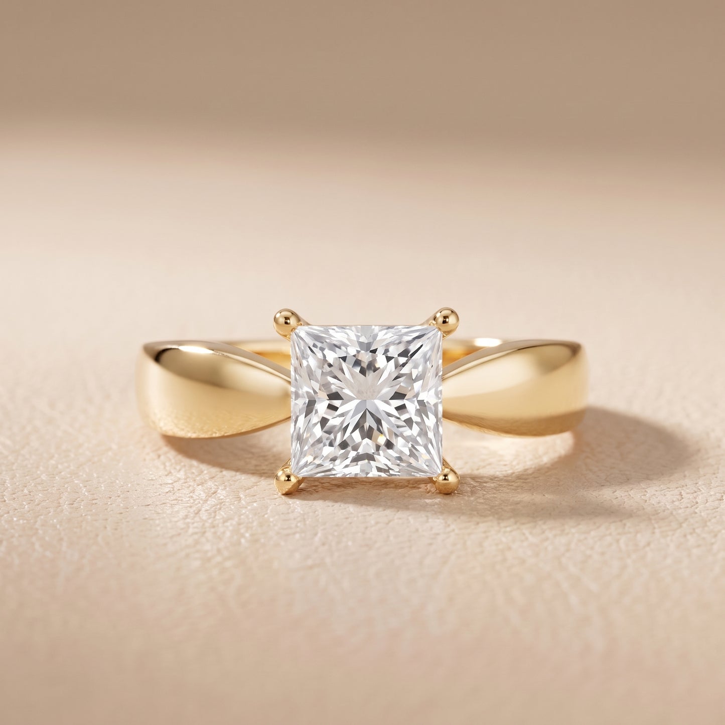 Talia Solitaire Twist Princess Diamond Engagement Ring in Yellow Gold - front.jpg