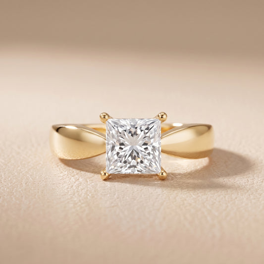Talia Solitaire Twist Princess Diamond Engagement Ring in Yellow Gold - front.jpg