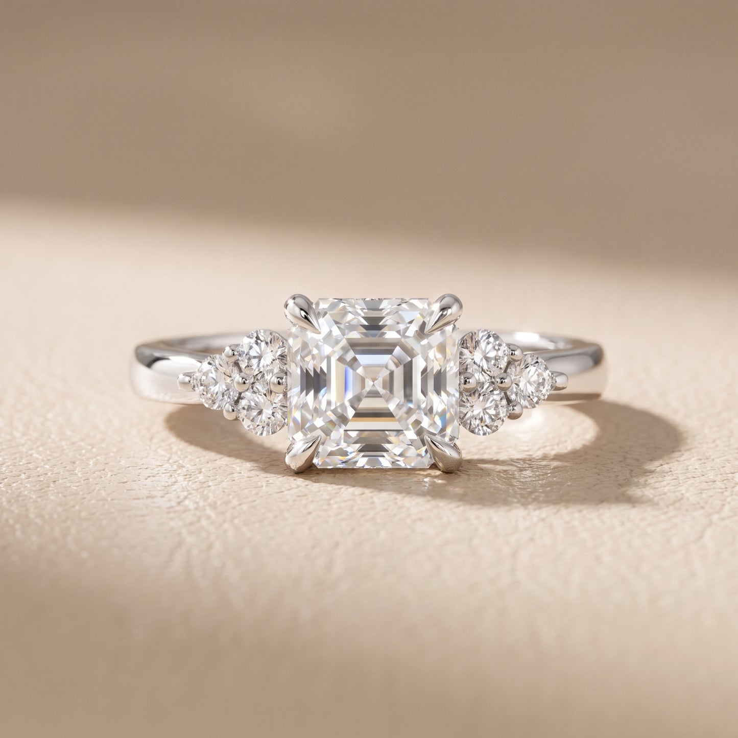 Anya Sidestone Cluster Asscher Diamond Ring in Platinum - front.jpg