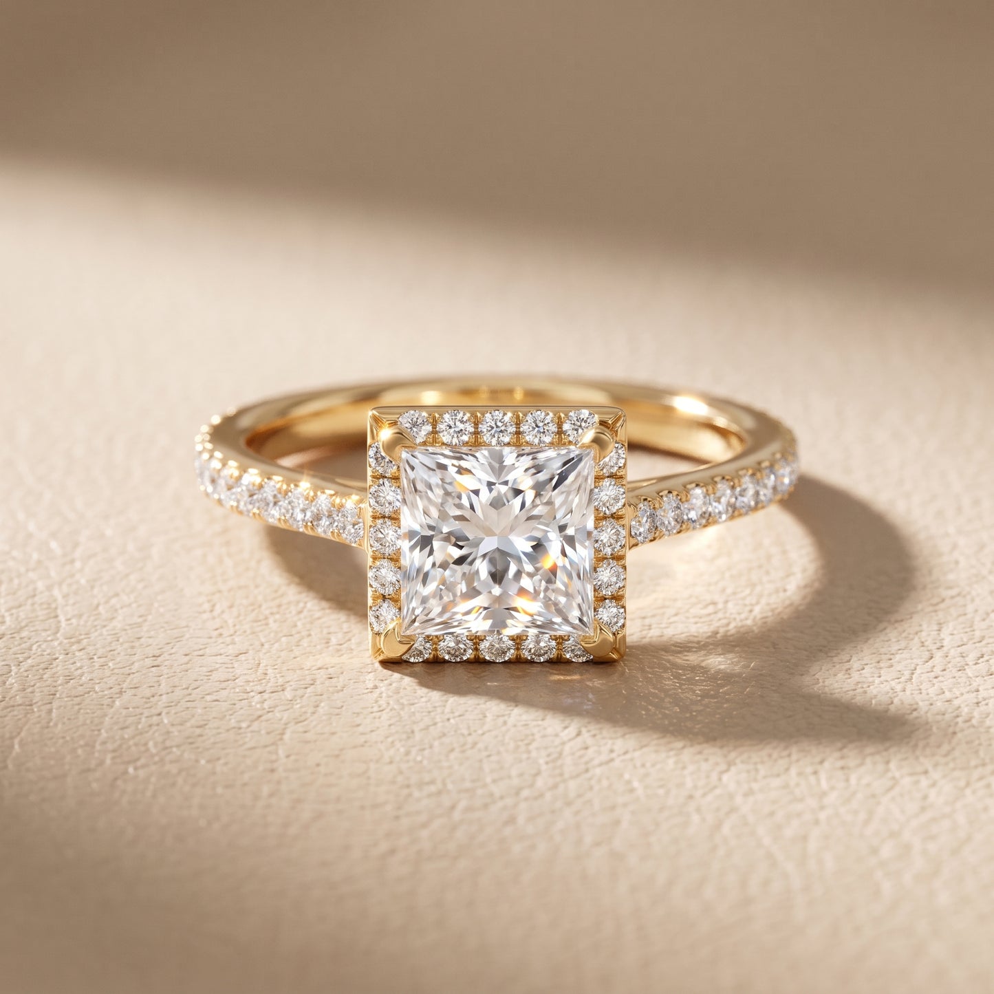 Willa Halo Micropavé Princess Diamond Engagement Ring in Yellow Gold - front.jpg