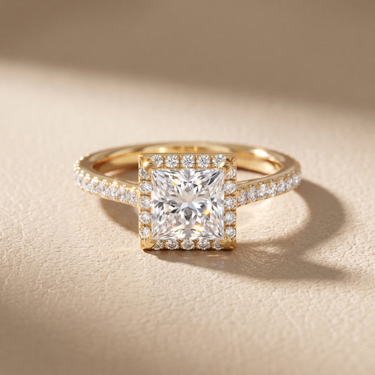 Willa Halo Micropavé Princess Diamond Engagement Ring in Yellow Gold - front.jpg