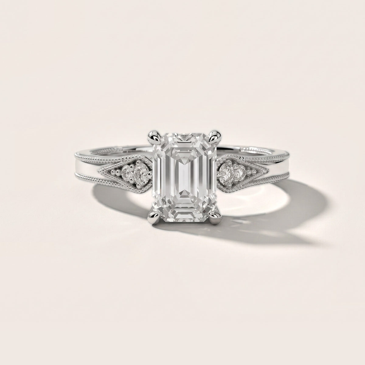 Etta Vintage Milgrain Emerald Diamond Engagement Ring in Silver - front.jpg