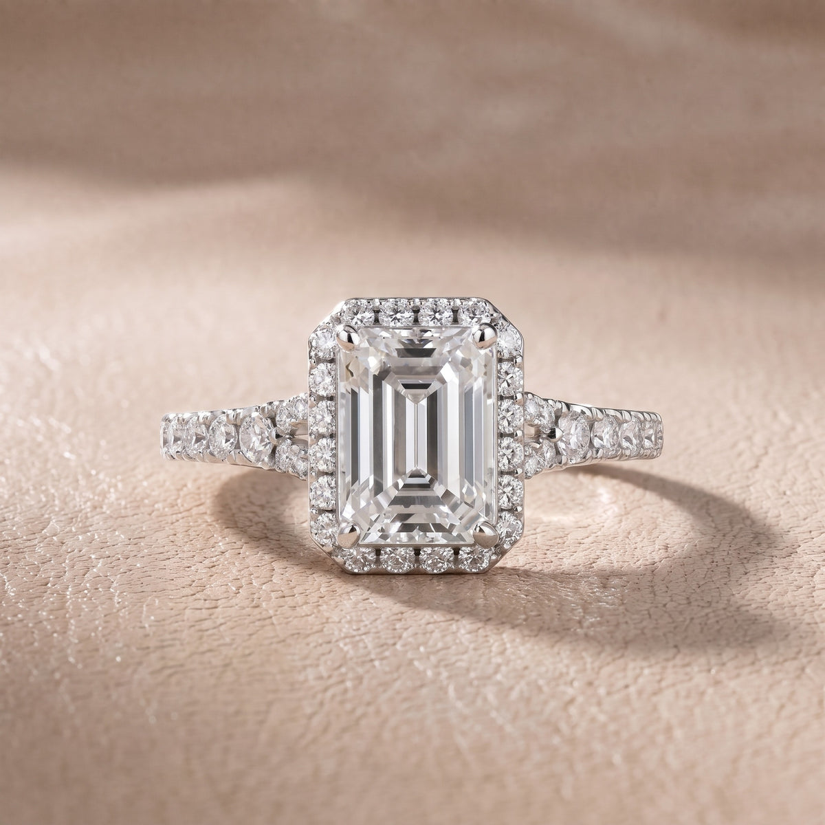 Bella Halo Pavé Emerald Diamond Engagement Ring in Platinum - front.jpg