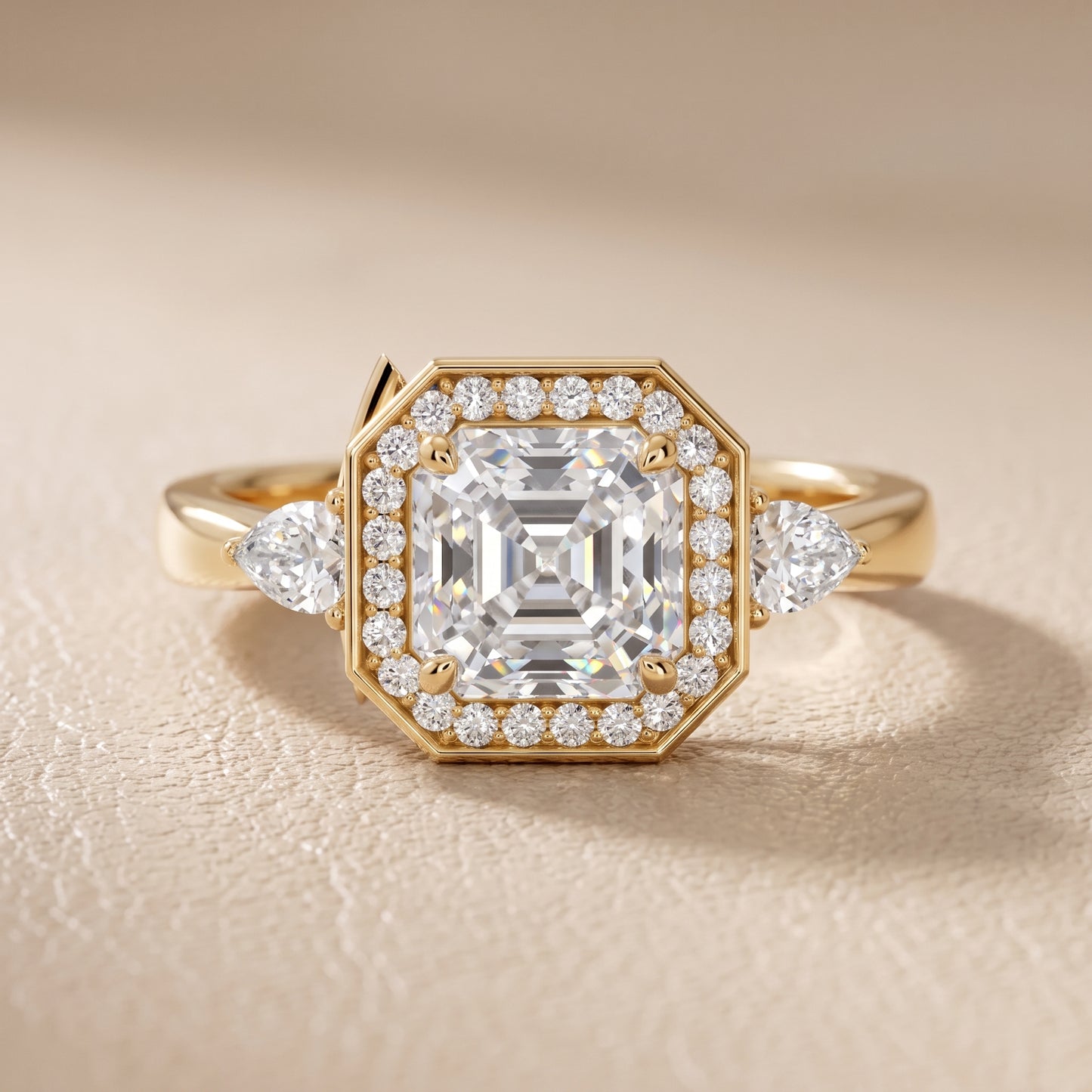 Eliza Halo Sidestone Asscher Diamond Engagement Ring in Yellow Gold - front.jpg