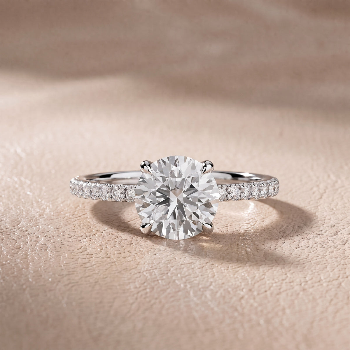 Olivia Solitaire Pavé Round Diamond Engagement Ring in White Gold - front.jpg