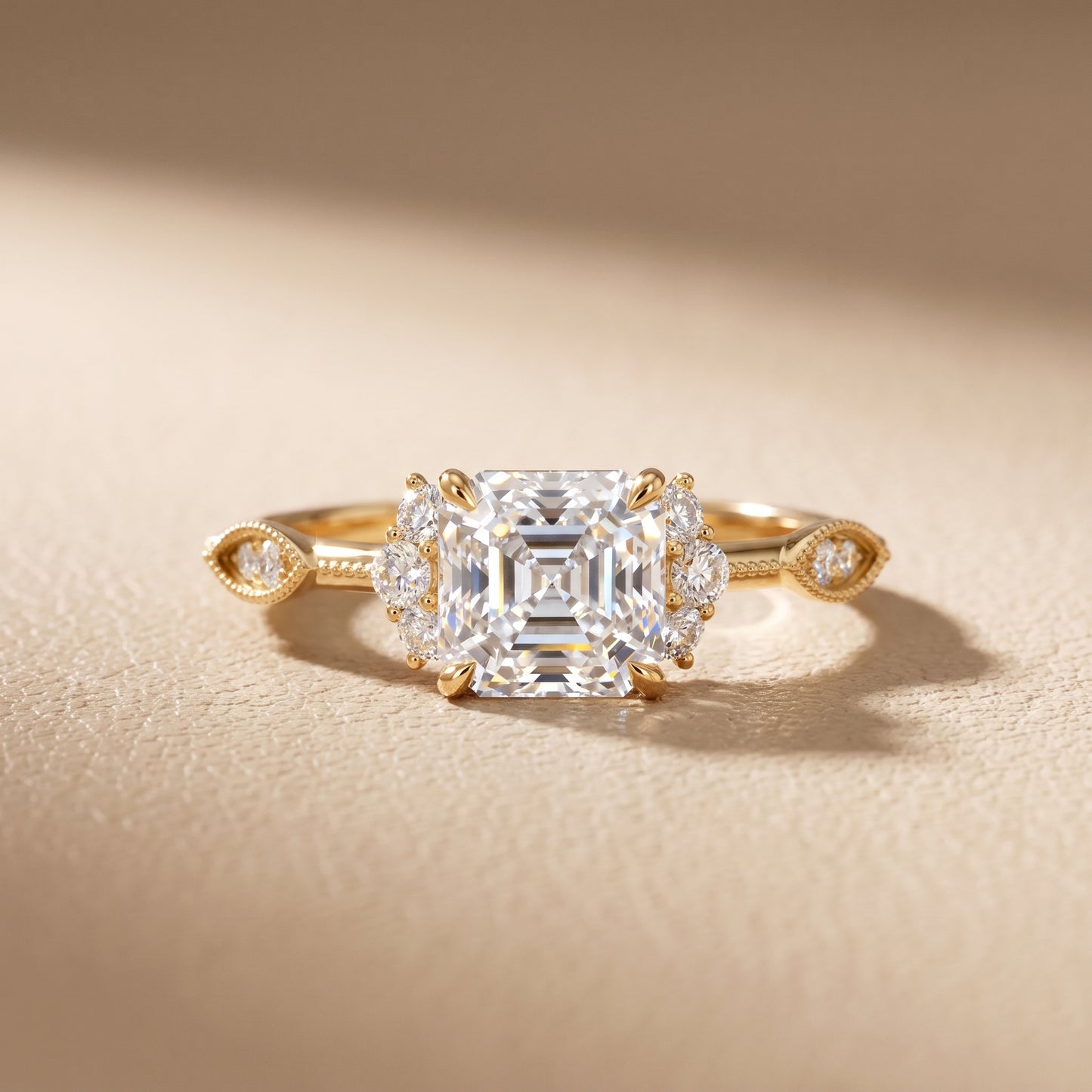 Naomi Vintage Milgrain Asscher Diamond Engagement Ring in Yellow Gold - front.jpg