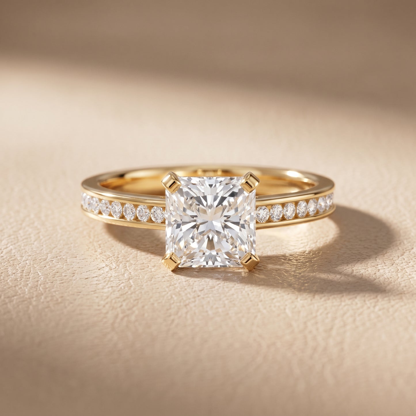 Tessa Solitaire Channel Set Radiant Diamond Engagement Ring in Yellow Gold - front.jpg