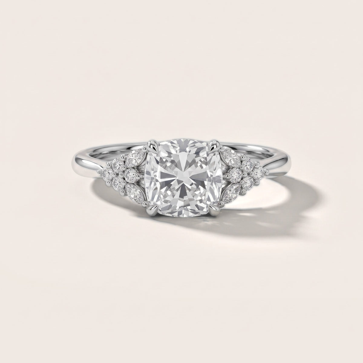 Fern Knife Edge Cluster Cushion Diamond Engagement Ring in Silver - front.jpg