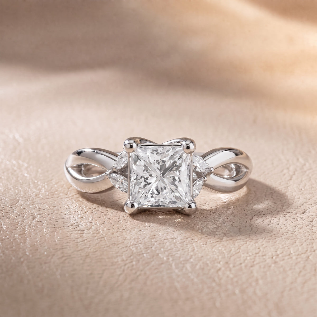 Luna Glow Twisted Princess Diamond Engagement Ring in Silver - front.jpg