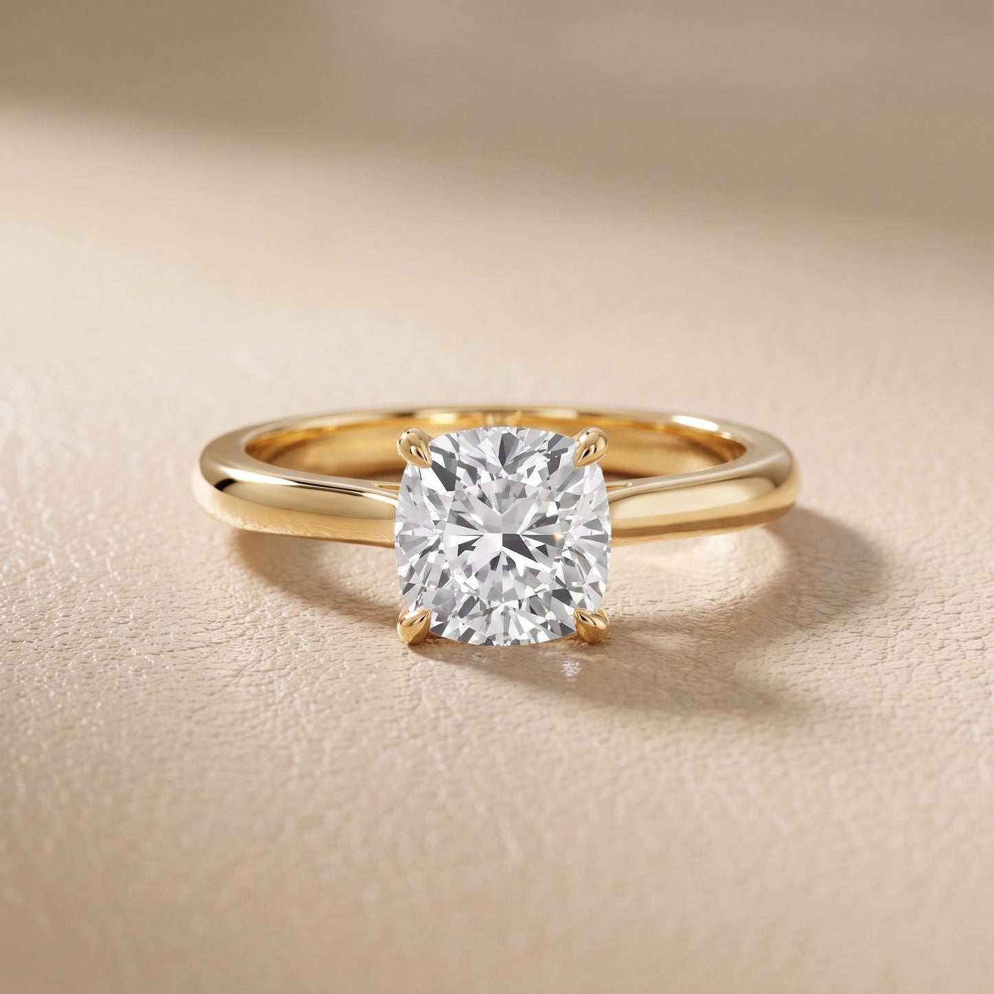 Kalia Knife Edge Solitaire Cushion Diamond Engagement Ring in Yellow Gold - front.jpg