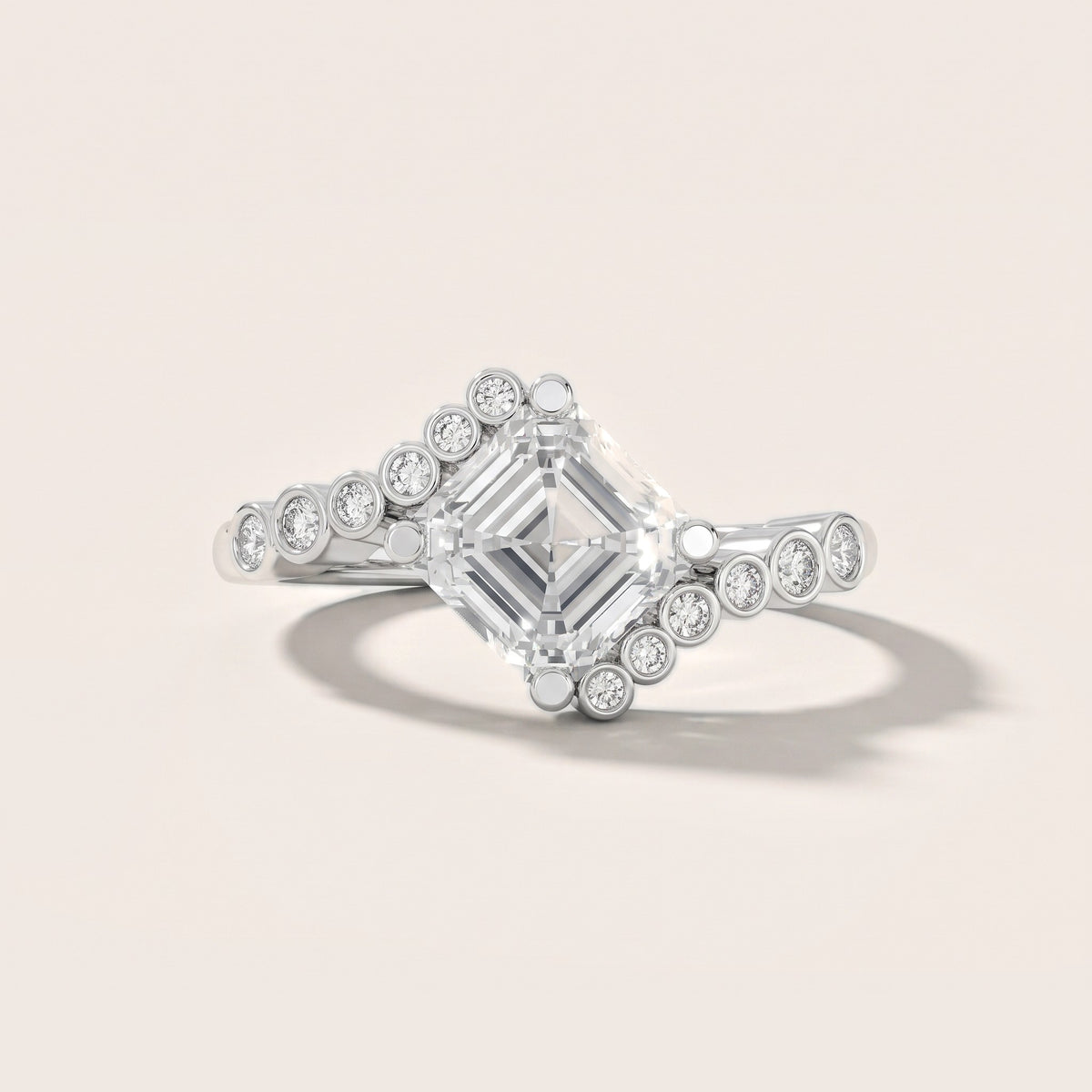 Chatham Bezel Bypass Asscher Diamond Engagement Ring in Silver - front.jpg