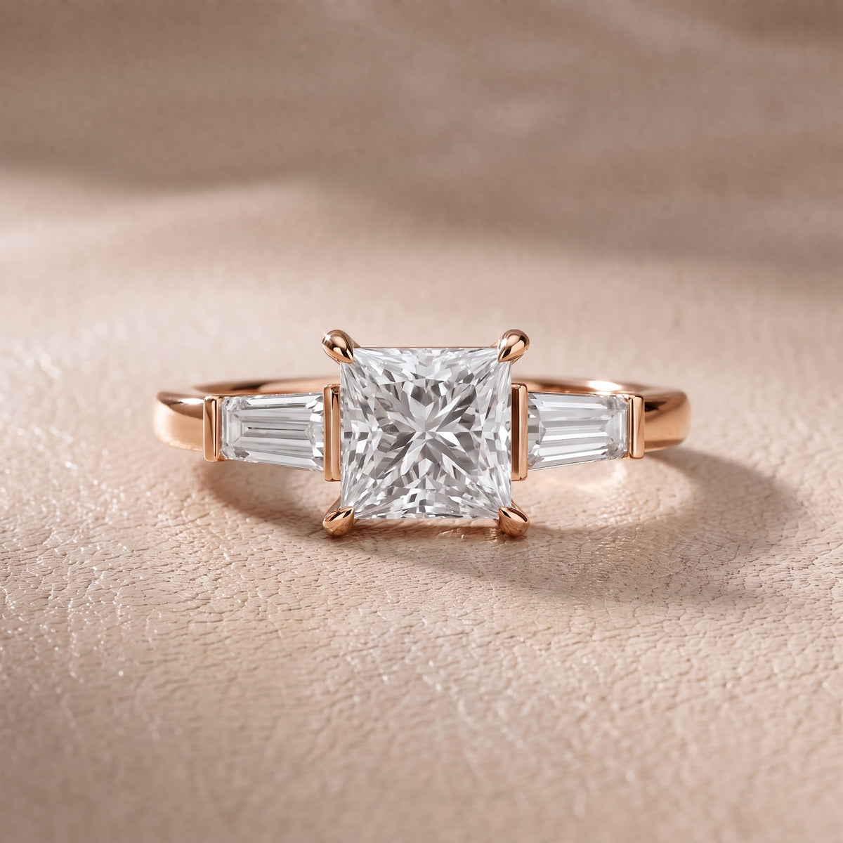 Eloise Tapered Baguette Princess Diamond Engagement Ring in Rose Gold - front.jpg