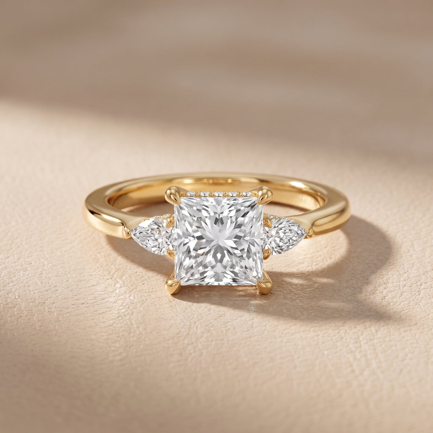 Leila Three-Stone Princess Diamond Engagement Ring in Yellow Gold - front.jpg