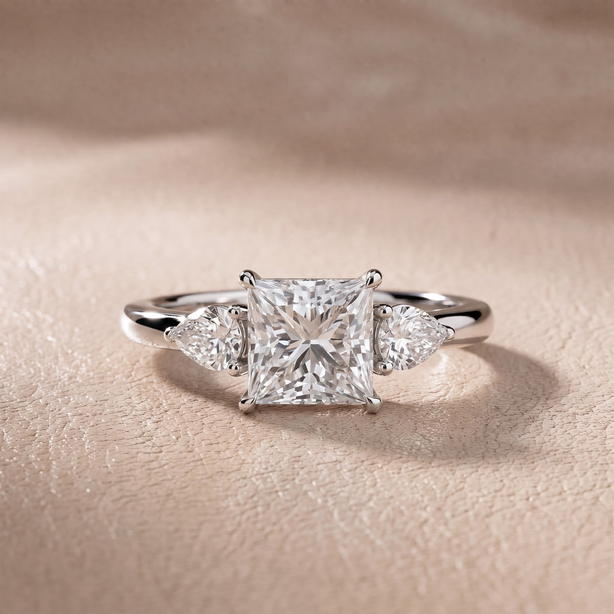 Stella Three-Stone Princess Diamond Engagement Ring in Silver - front.jpg