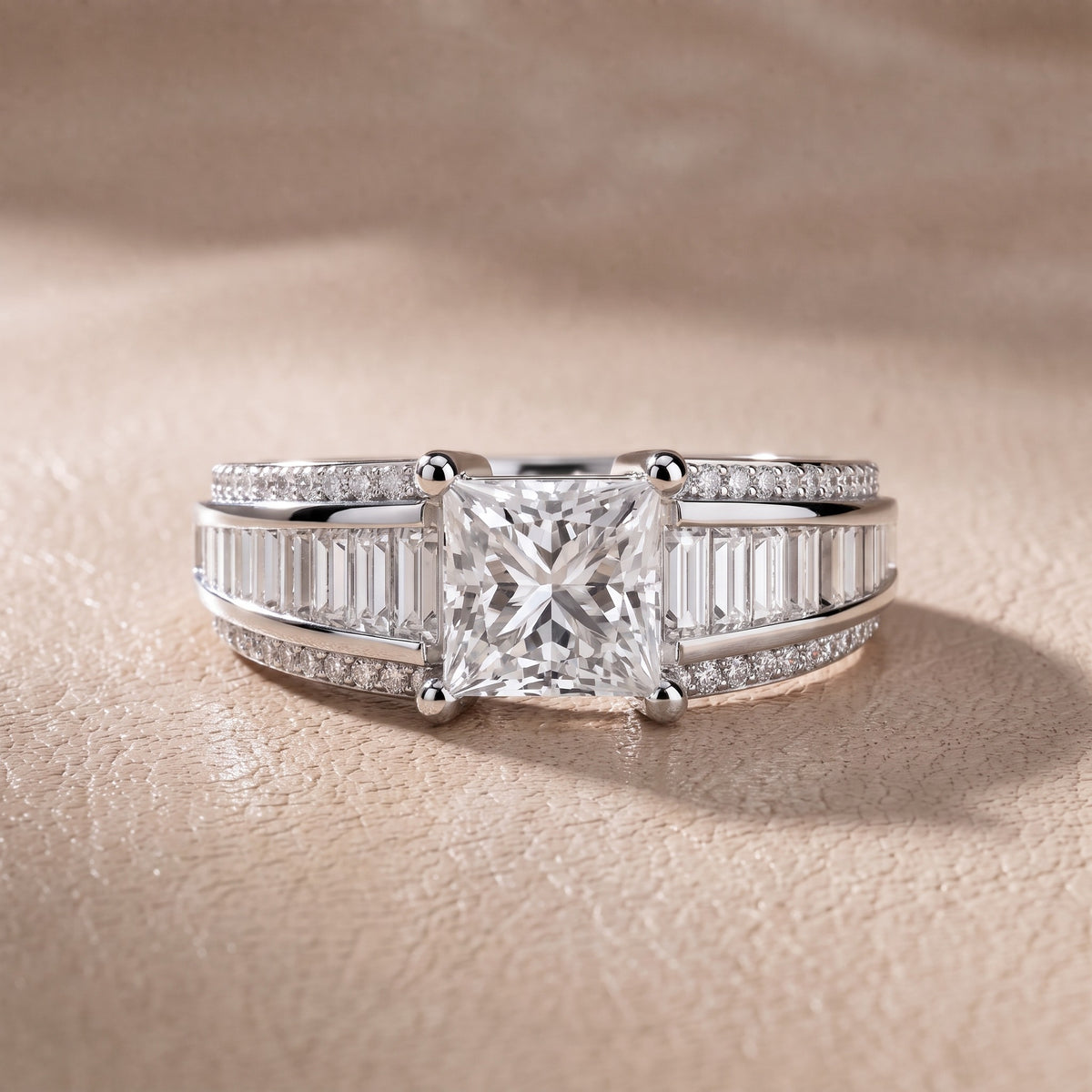 Tara Channel Set Baguette Accent Princess Diamond Engagement Ring in White Gold - front.jpg