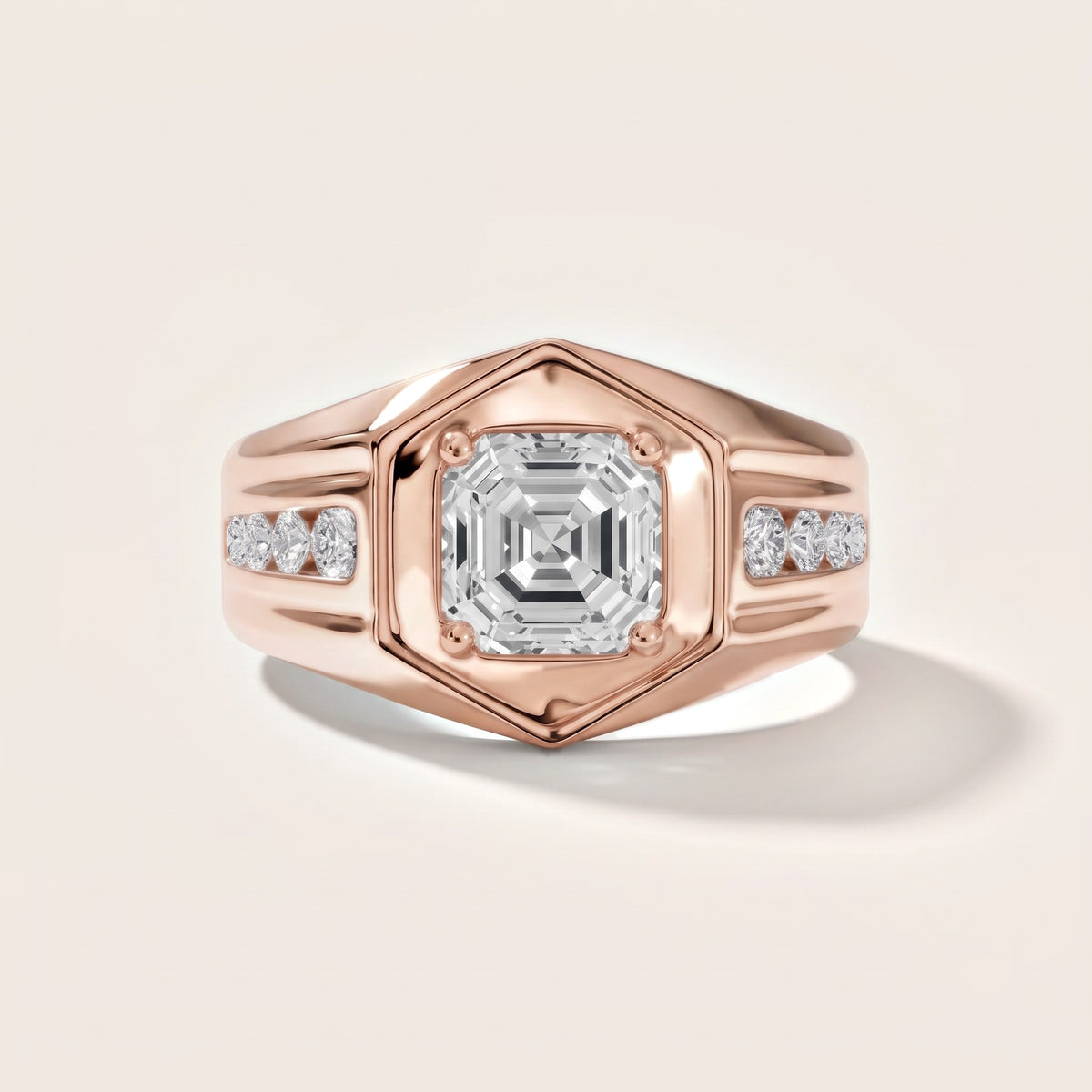 Cody Statement Channel Set Asscher Diamond Engagement Ring in Rose Gold - front.jpg