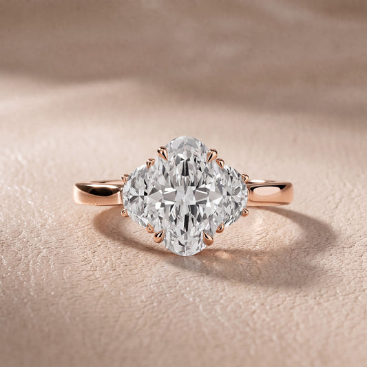 Romy Three-Stone Oval Diamond Engagement Ring in Rose Gold - front.jpg