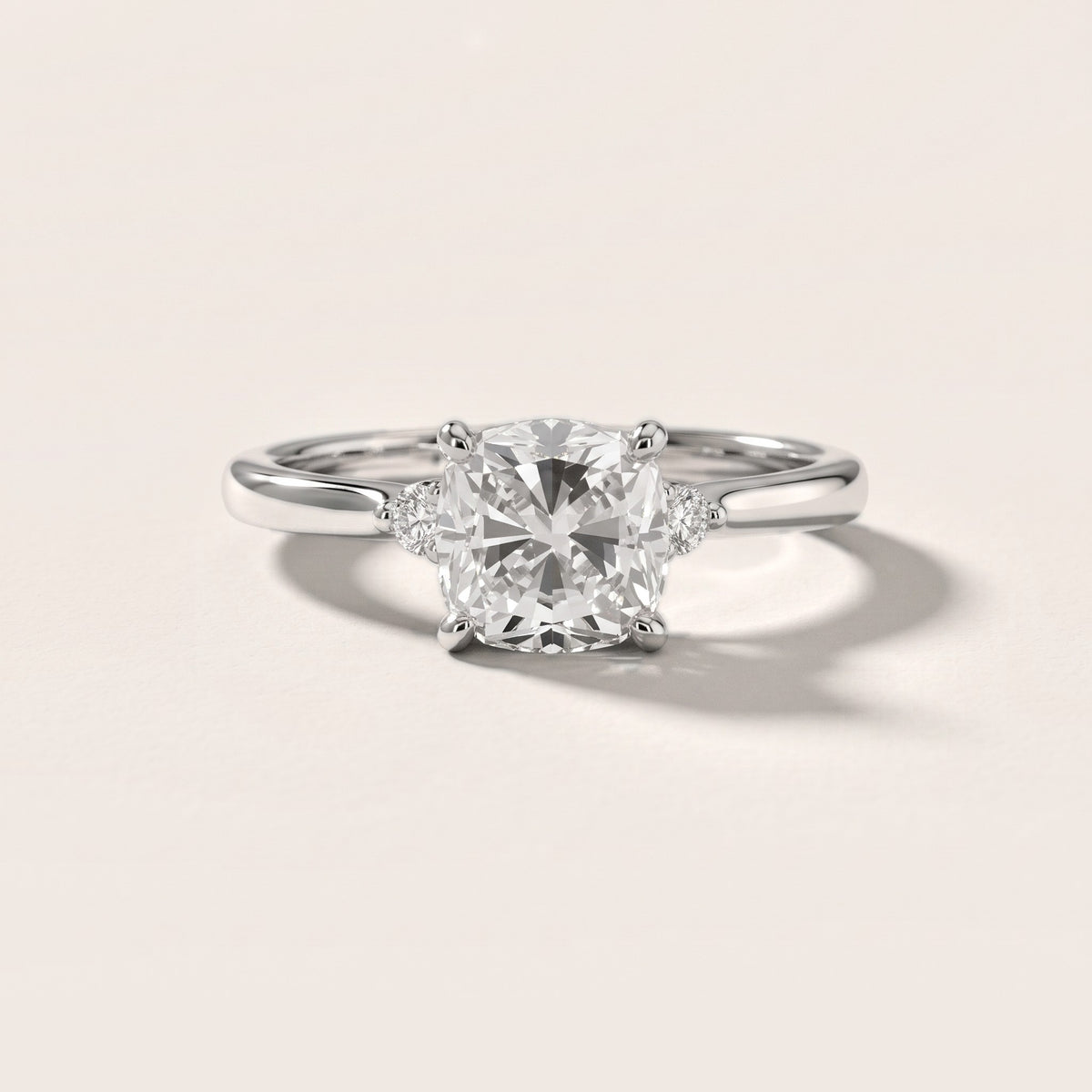 Teodora Floating Three-Stone Cushion Diamond Engagement Ring in Silver - front.jpg