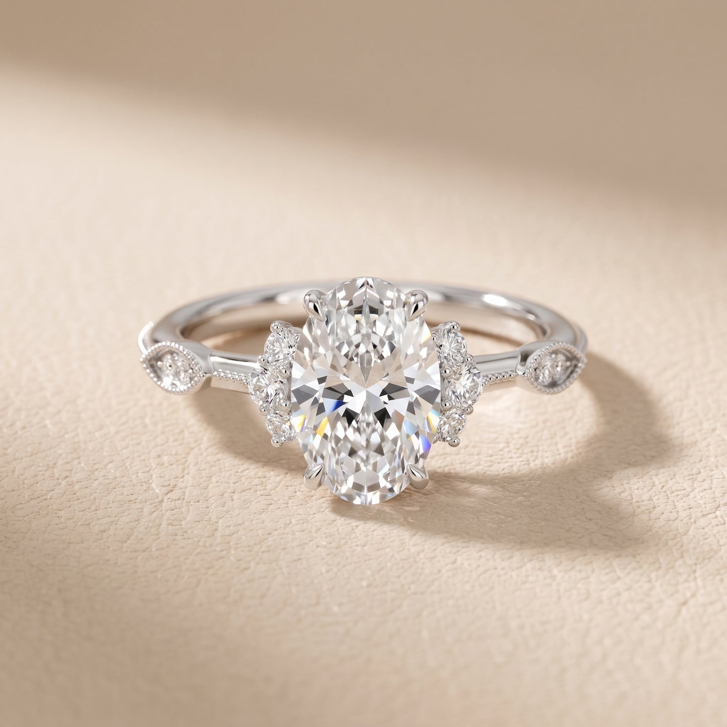 Naomi Vintage Milgrain Oval Diamond Engagement Ring in White Gold - front.jpg