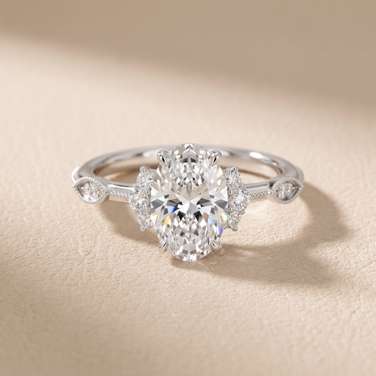 Naomi Vintage Milgrain Oval Diamond Engagement Ring in White Gold - front.jpg