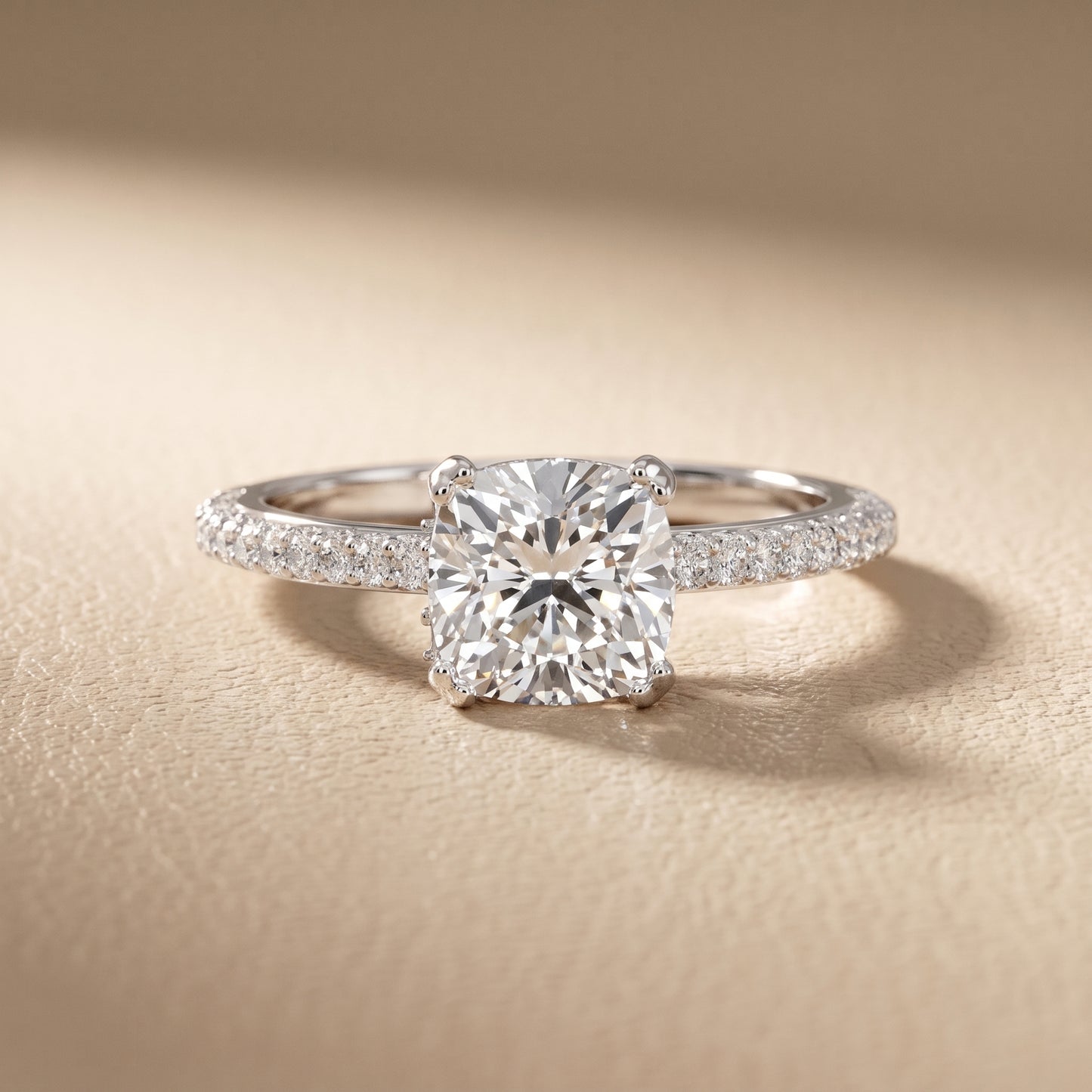 Violet Hidden Halo Pavé Cushion Diamond Ring in Platinum - front.jpg