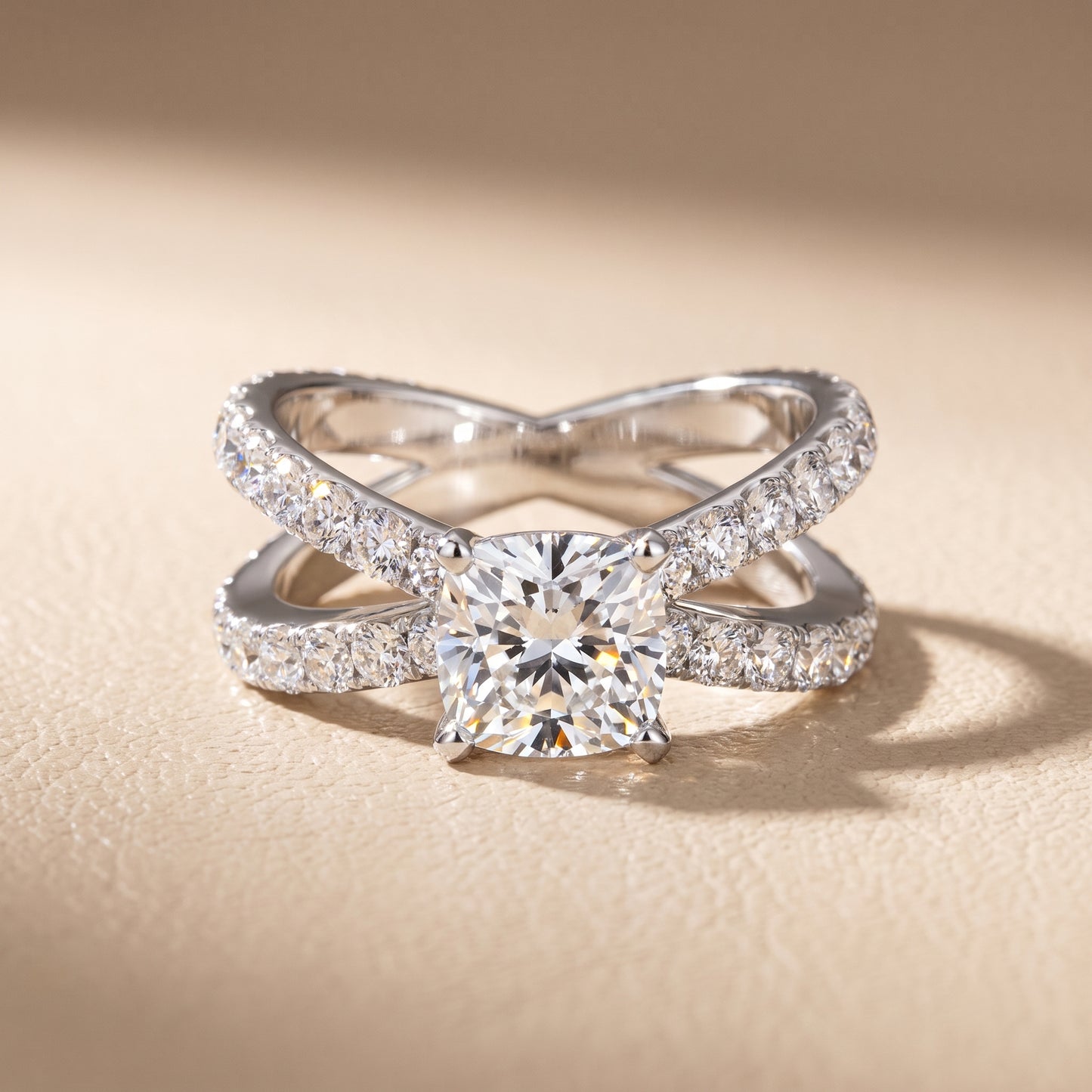 Lior Criss Cross Pavé Cushion Diamond Engagement Ring in Platinum - front.jpg