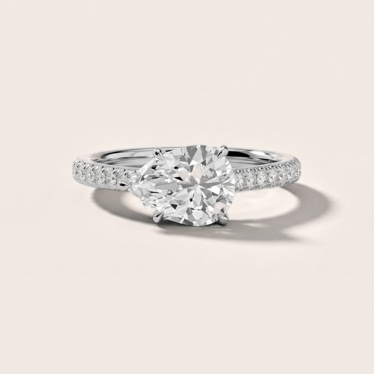 Odelia East-West Pavé Pear Diamond Engagement Ring in Silver - front.jpg