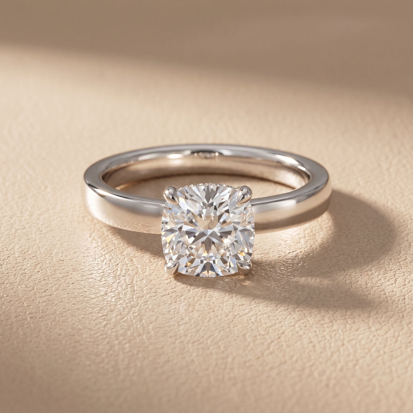 Lara Hidden Halo Cushion Diamond Engagement Ring in Platinum - front.jpg