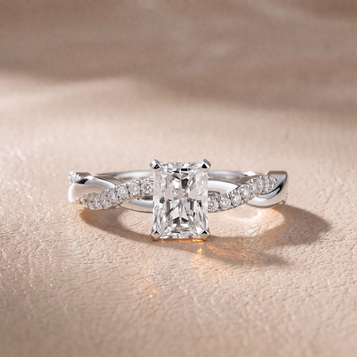 Twisted Side Stone Radiant Diamond Engagement Ring in Platinum - front.jpg