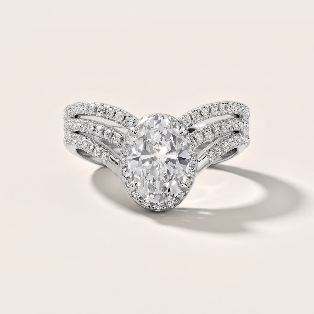 Francesca Chevron Halo Oval Diamond Engagement Ring in Silver - front.jpg