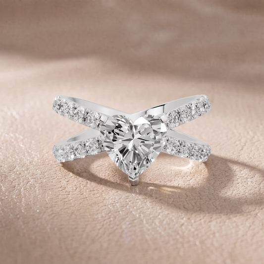 Ilaria Criss Cross Pavé Heart Diamond Engagement Ring in Platinum - front.jpg