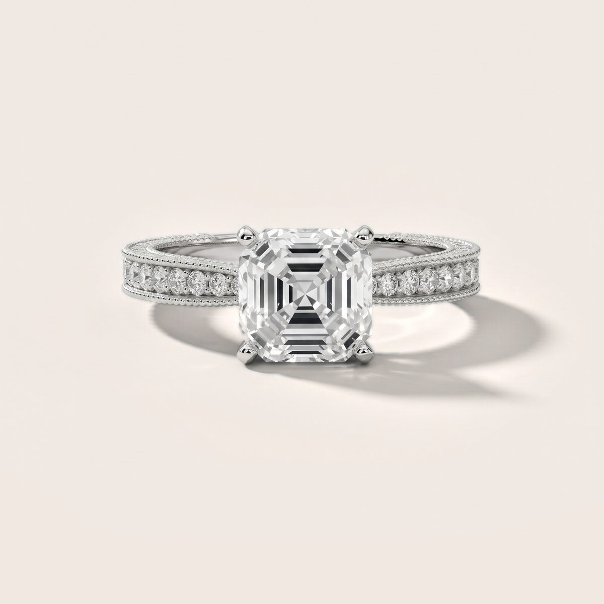 Inga Vintage Engraved Asscher Diamond Engagement Ring in Platinum - front.jpg