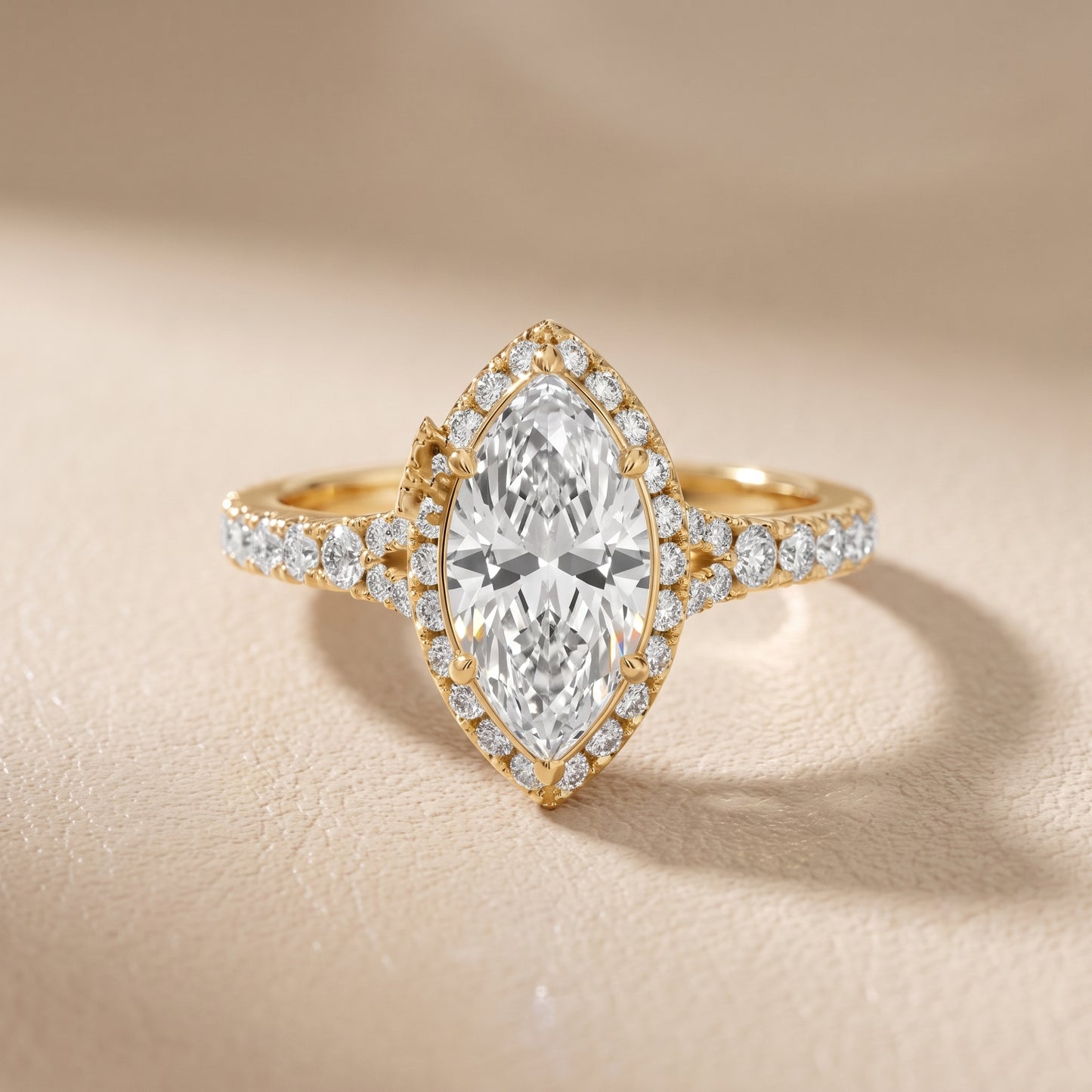 Bella Halo Pavé Marquise Diamond Engagement Ring in Yellow Gold - front.jpg
