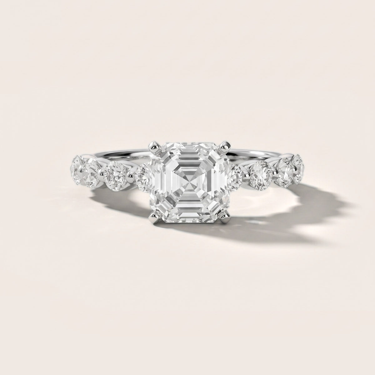 Maura Beaded Statement Asscher Diamond Engagement Ring in White Gold - front.jpg