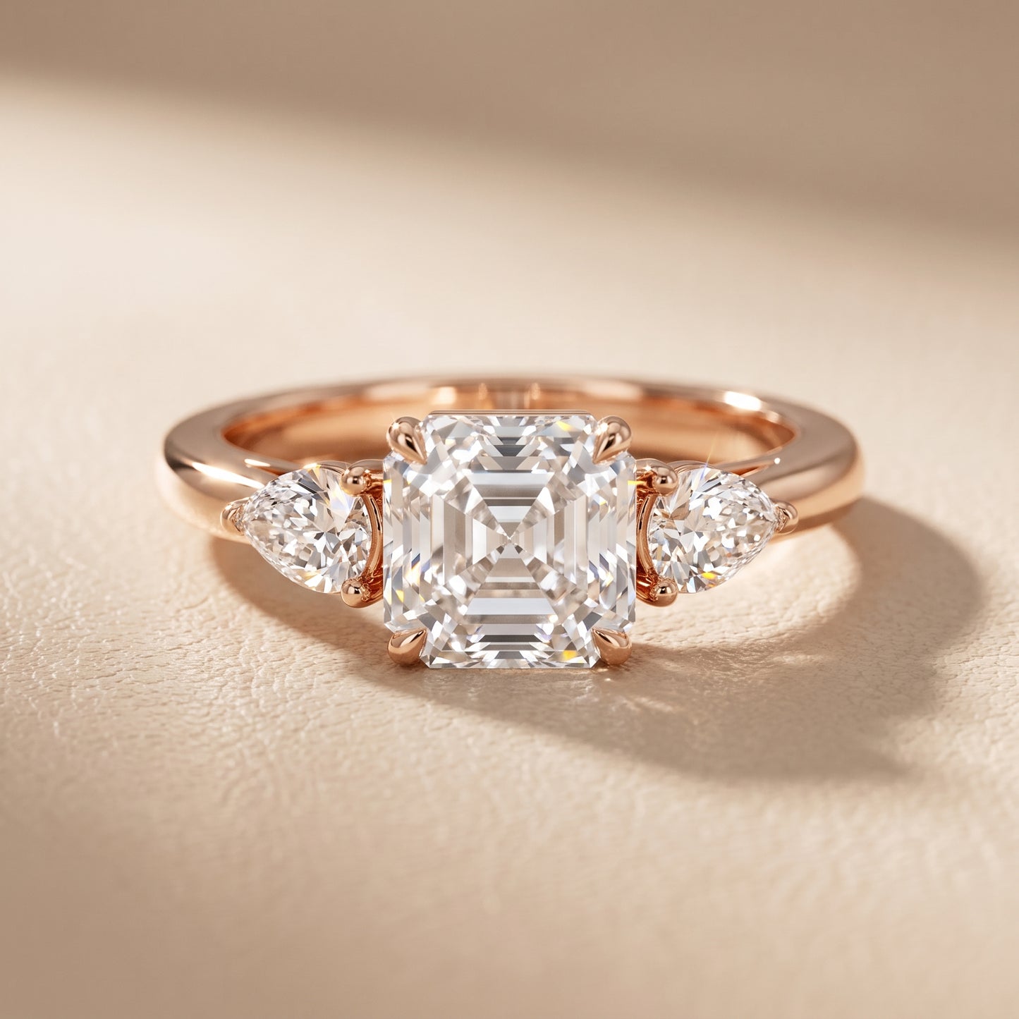 Phoebe Three-Stone Asscher Diamond Ring in Rose Gold - front.jpg