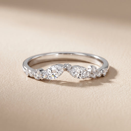 Sonia Curved Marquise & Round Diamond Wedding Band in White Gold - front.jpg