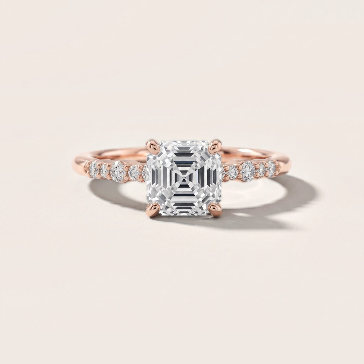 Deirdre Graduated Pavé Asscher Diamond Engagement Ring in Rose Gold - front.jpg