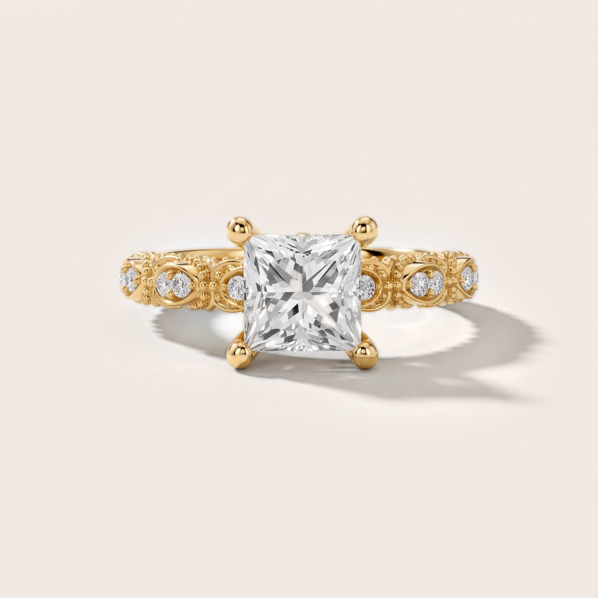 Mae Vintage Filigree Princess Diamond Engagement Ring in Yellow Gold - front.jpg