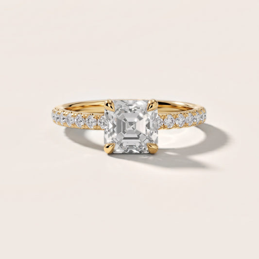 Maya Hidden Halo Pavé Asscher Diamond Engagement Ring in Yellow Gold