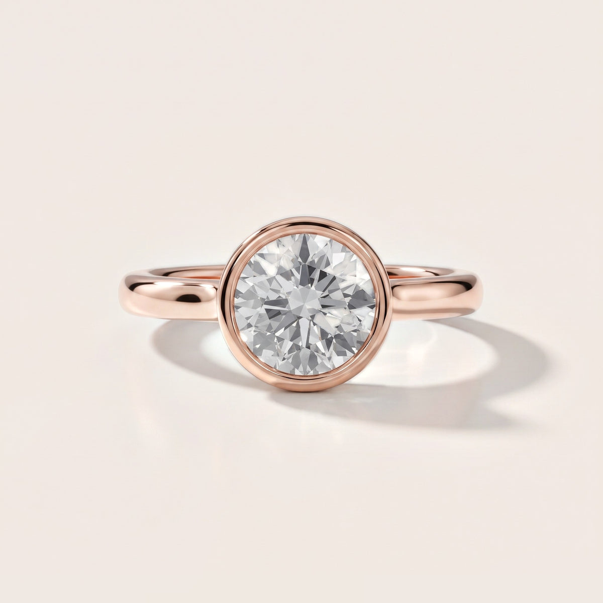 Isla Bezel Solitaire Round Diamond Engagement Ring in Rose Gold - front.jpg