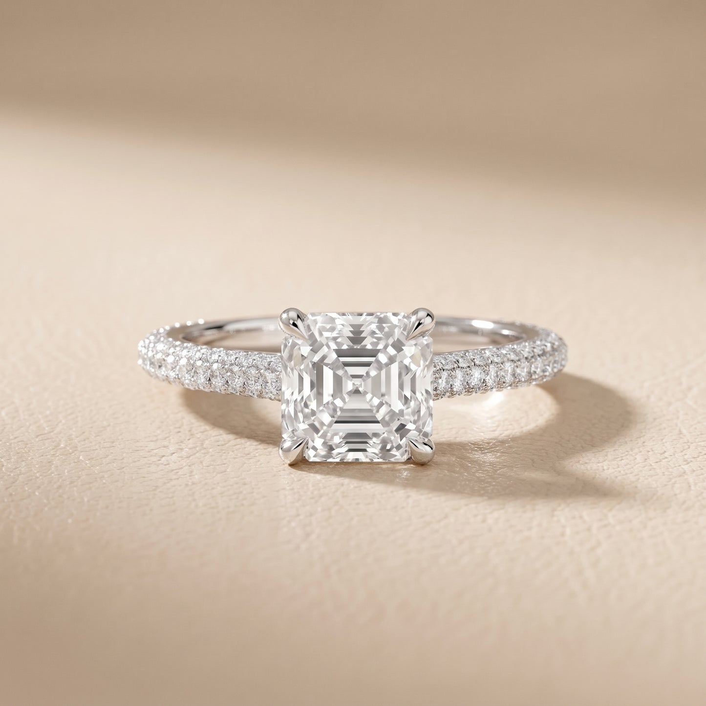 Della Hidden Halo Pavé Asscher Diamond Engagement Ring in Platinum - front.jpg