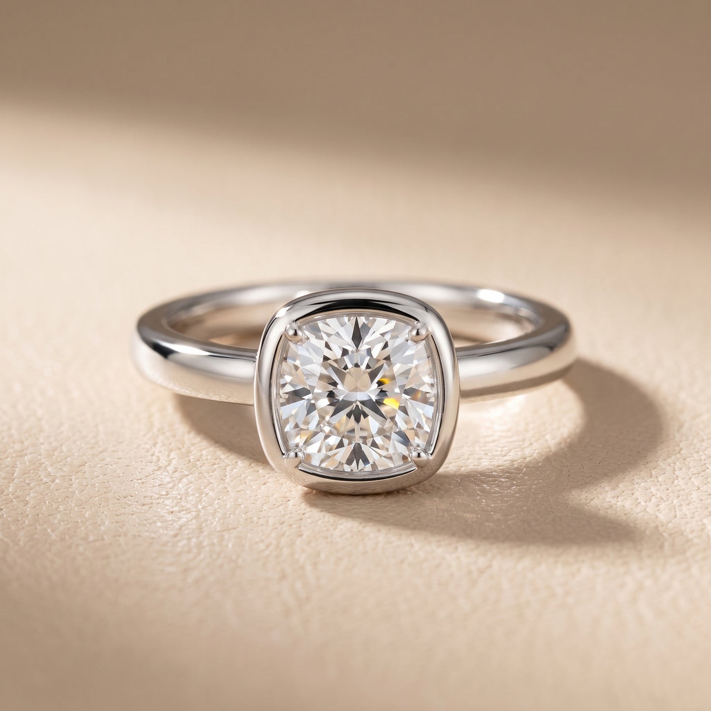 Alina Bezel Solitaire Cushion Diamond Ring in Silver - front.jpg