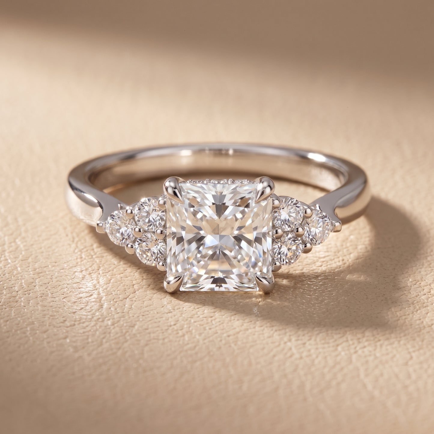 Anya Sidestone Cluster Radiant Diamond Ring in Platinum - front.jpg