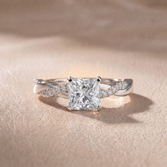 Twisted Side Stone Princess Diamond Engagement Ring in Platinum - front.jpg