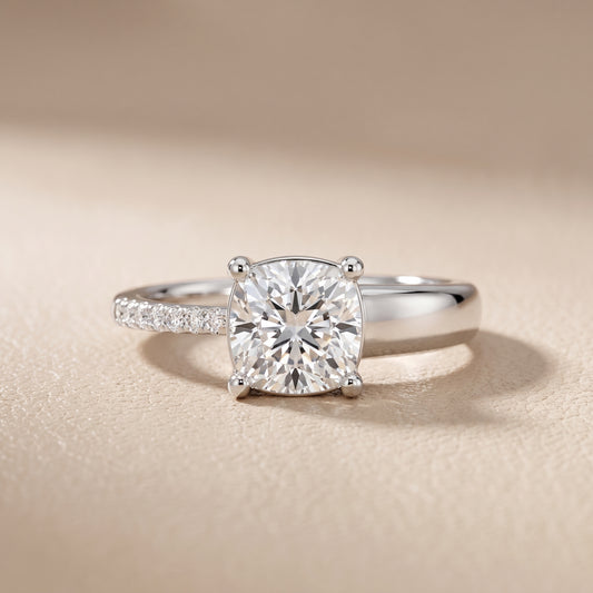 Rosie Solitaire Basket Cushion Diamond Engagement Ring in White Gold - front.jpg