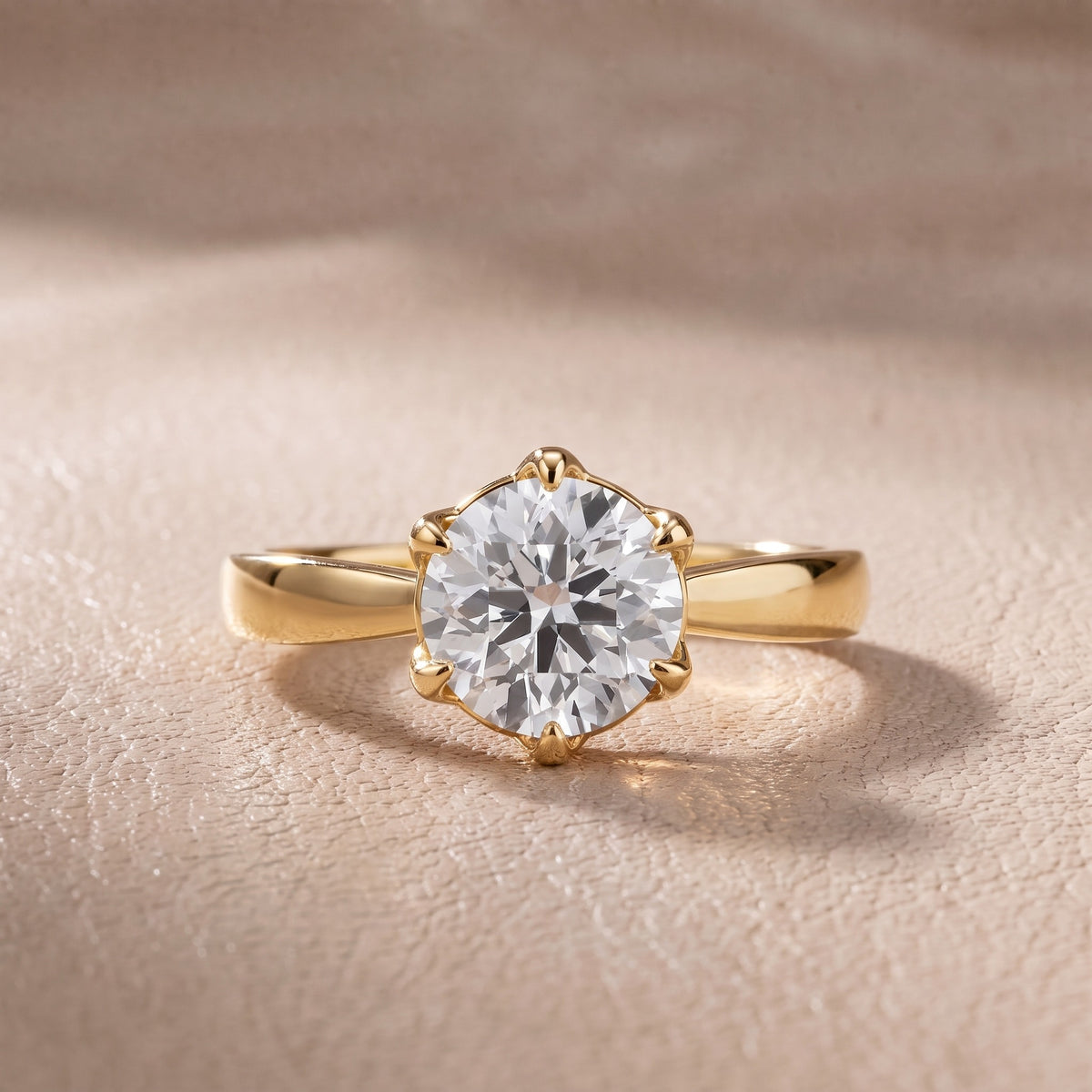 Lucia Solitaire Six-Prong Round Diamond Engagement Ring in Yellow Gold - front.jpg