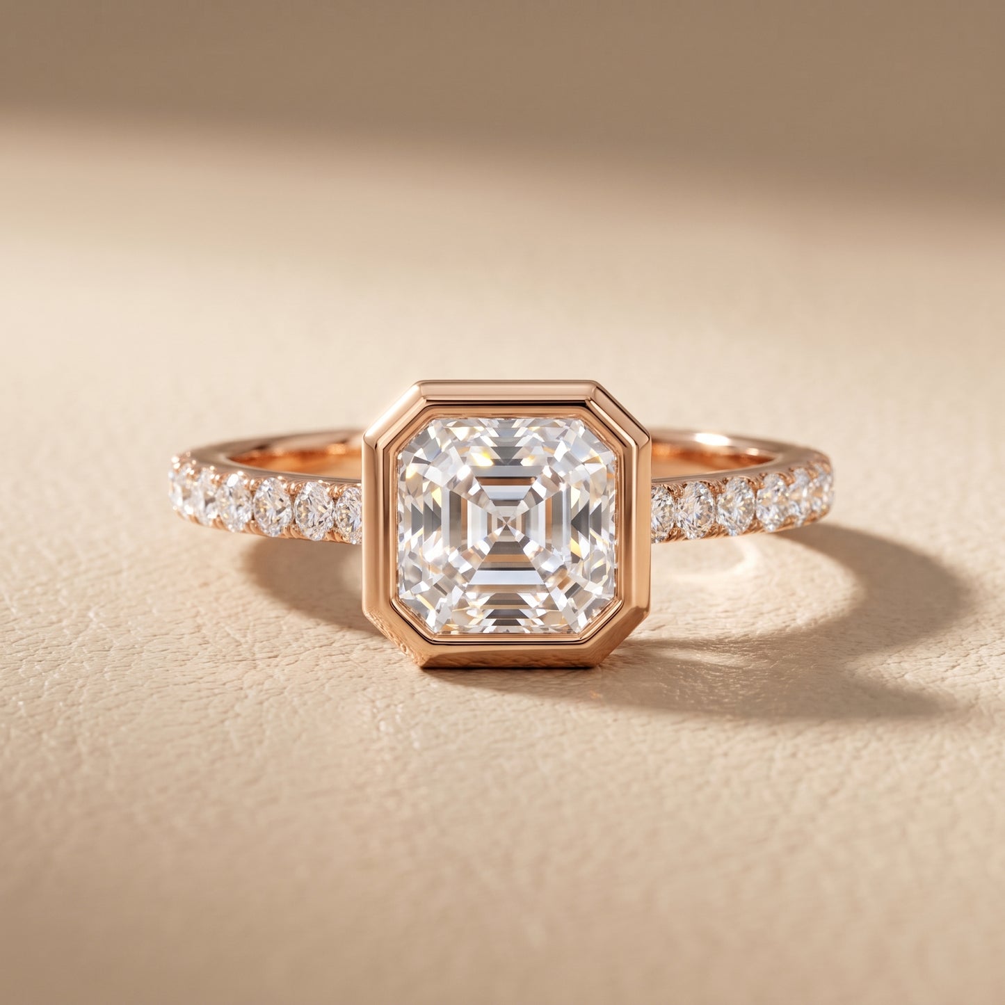 Cora Bezel Pavé Asscher Diamond Ring in Rose Gold - front.jpg